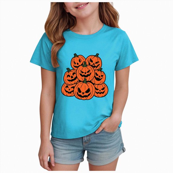 KPVEVIQ Toddler Girl Boy Halloween Shirt Spooky Graphic T-Shirt Kids Pumpkin Short Sleeve Tee Top Cute Fall Clothes