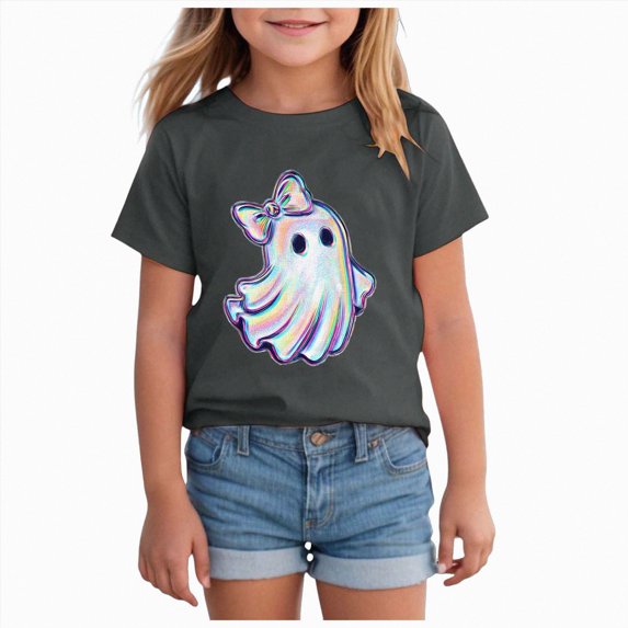KPVEVIQ Toddler Girls Boys Halloween Shirts Fun Ghost Graphic T-Shirt Fall Tee Top Short Sleeve Cute Kids Clothes