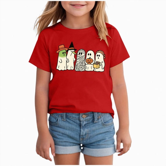KPVEVIQ Toddler Halloween Shirt Ghost Graphic Shirts Boys Girls Cute Print T-Shirts for Kids Ghost Clothes Short Sleeve Tee