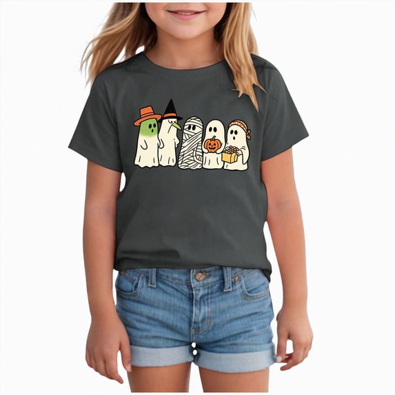 KPVEVIQ Toddler Halloween Shirt Ghost Graphic Shirts Boys Girls Cute Print T-Shirts for Kids Ghost Clothes Short Sleeve Tee