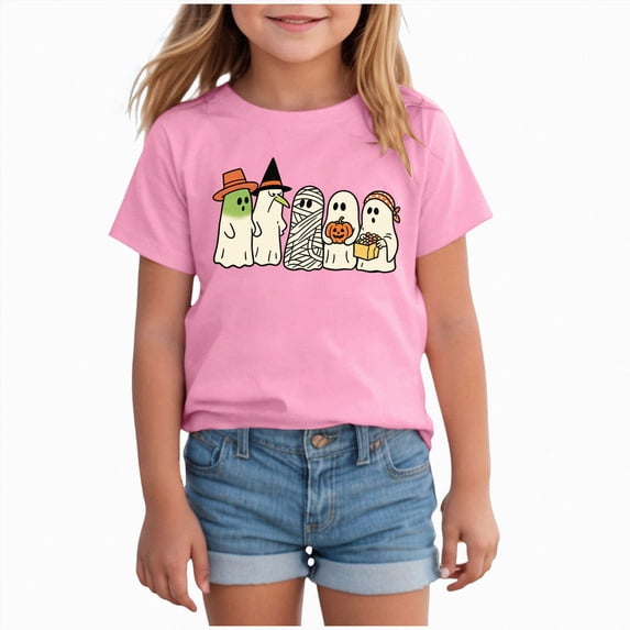 KPVEVIQ Toddler Halloween Shirt Ghost Graphic Shirts Boys Girls Cute Print T-Shirts for Kids Ghost Clothes Short Sleeve Tee