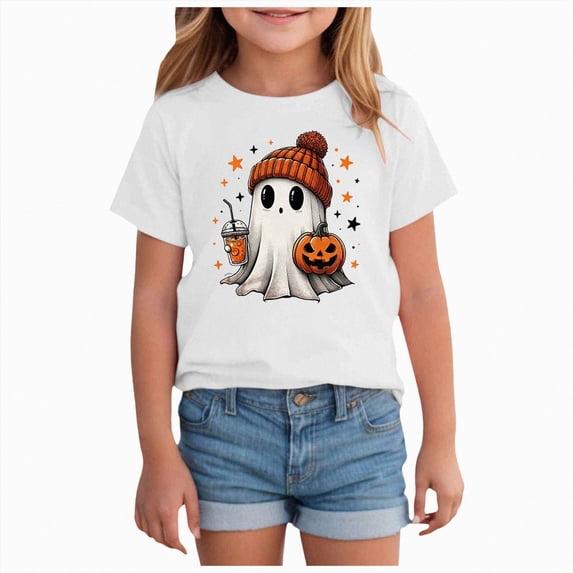 KPVEVIQ Toddler Halloween Shirt Kid Boys Girls Pumpkin Ghost Graphic Tshirt Spooky Season Short Sleeve Tee Tops Fall Clothes