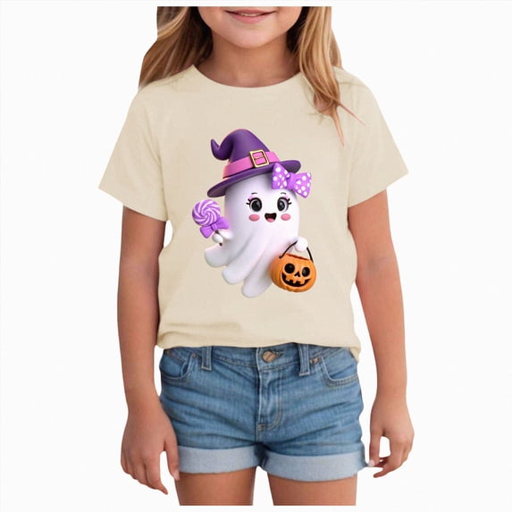 KPVEVIQ Toddler Halloween Shirt Kid Girl Boy Cute Pumpkin Ghost Graphic Tshirt Short Sleeve Tee Top Kids Spooky Season Fall Outfit