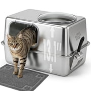KPWACD Stainless Steel Cat Litter Box with Lid Metal Litter Pan Extra Large 23.8" X 15.9" X 13.1"
