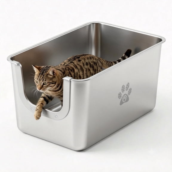 KPWACD Stainless Steel Litter Box Extra Large 11.7" High Sides Metal Litter Box