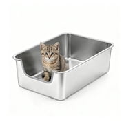 KPWACD Stainless Steel Litter Box Low Entry Metal Cat Litter Pan 17.5 x 13.5 x 5.9-in