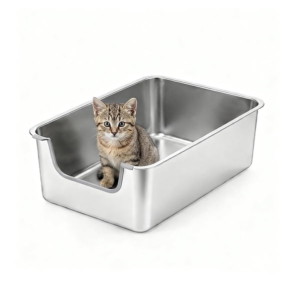 KPWACD Stainless Steel Litter Box Low Entry Metal Cat Litter Pan 17.5 x 13.5 x 5.9-in