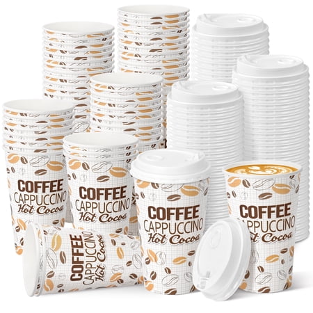 KPX 100 Pack Coffee Cups with Lids Disposable 16 oz, BPA Free Hot Cups 16oz, Togo Coffee Paper Cups with Lids for Hot & Cold Beverage