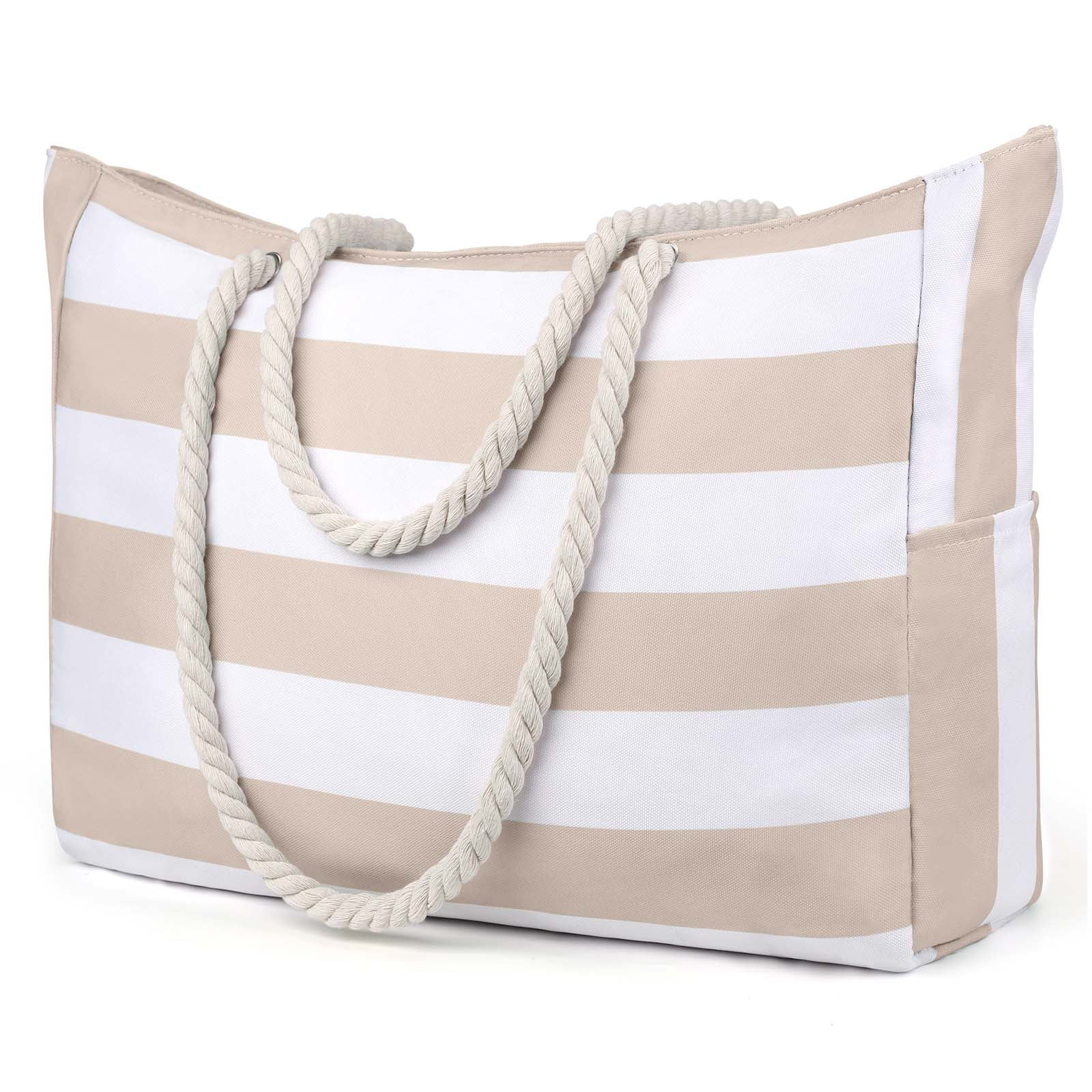 KPX Beach Bags for Women Large Waterproof Beach Tote Bag with Zipper Beach Bag Waterproof Sandproof Swim Pool Bag Large Tote Khaki