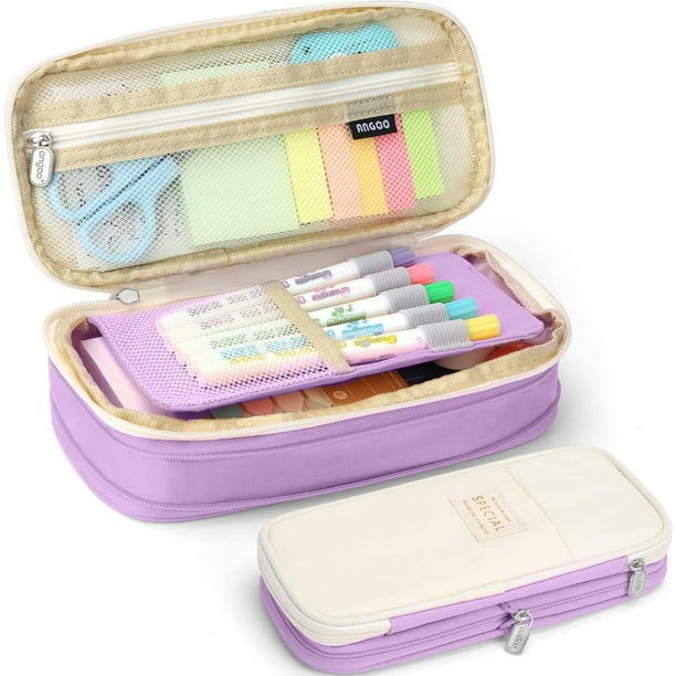 KPX Big Capacity Pencil Pen Case with Zipper Office College School Storage Large Capacity Bag Pouch Holder Box Organizer Colorful Purple Walmart Business Supplies