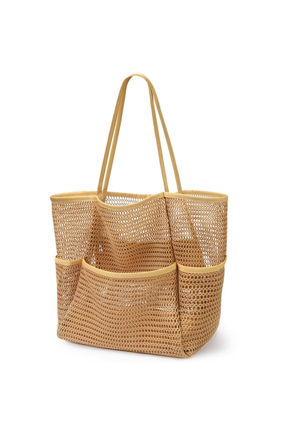Mesh Beach Bag for Women, Beach Tote Large Foldable Mesh Swim Bag with Pockets | Sandproof | Waterproof
