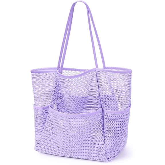 Gocvo Mesh Beach Bag for Women, Beach Tote Large Foldable Mesh Swim Bag with Pockets | Sandproof | Waterproof
