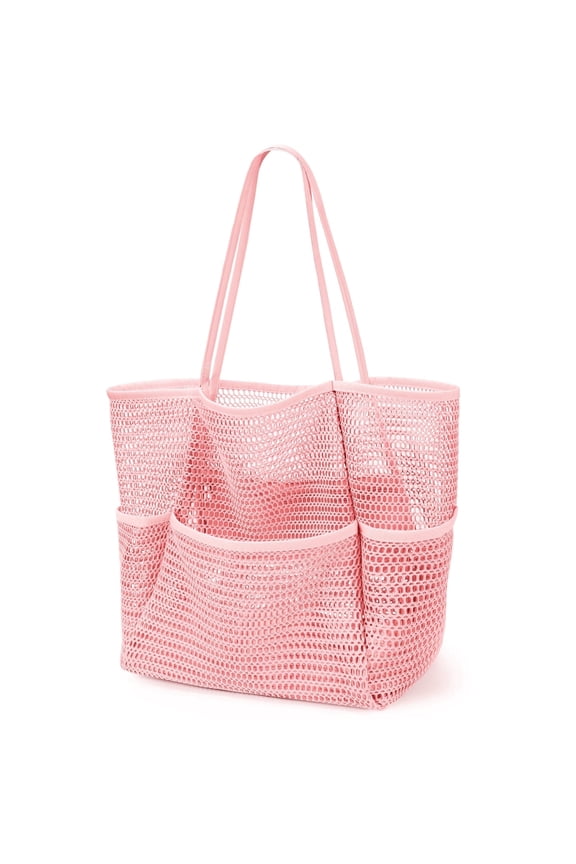 Mesh Beach Bag for Women, Beach Tote Large Foldable Mesh Swim Bag with Pockets | Sandproof | Waterproof | Pink