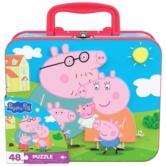 Spin Master Games, Peppa Pig Puzzle in Storage Tin with Handle, 48 Pieces, for Ages 4 and up