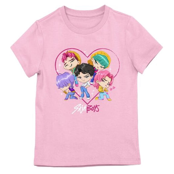 KPop Demon Hunters Chibi Saja Boys Character Heart Girl’s Hot Cradle Pink Crew Neck Short Sleeve T-shirt-Small