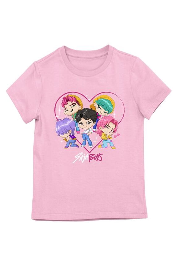 KPop Demon Hunters Chibi Saja Boys Character Heart Girl’s Hot Cradle Pink Crew Neck Short Sleeve T-shirt-Small