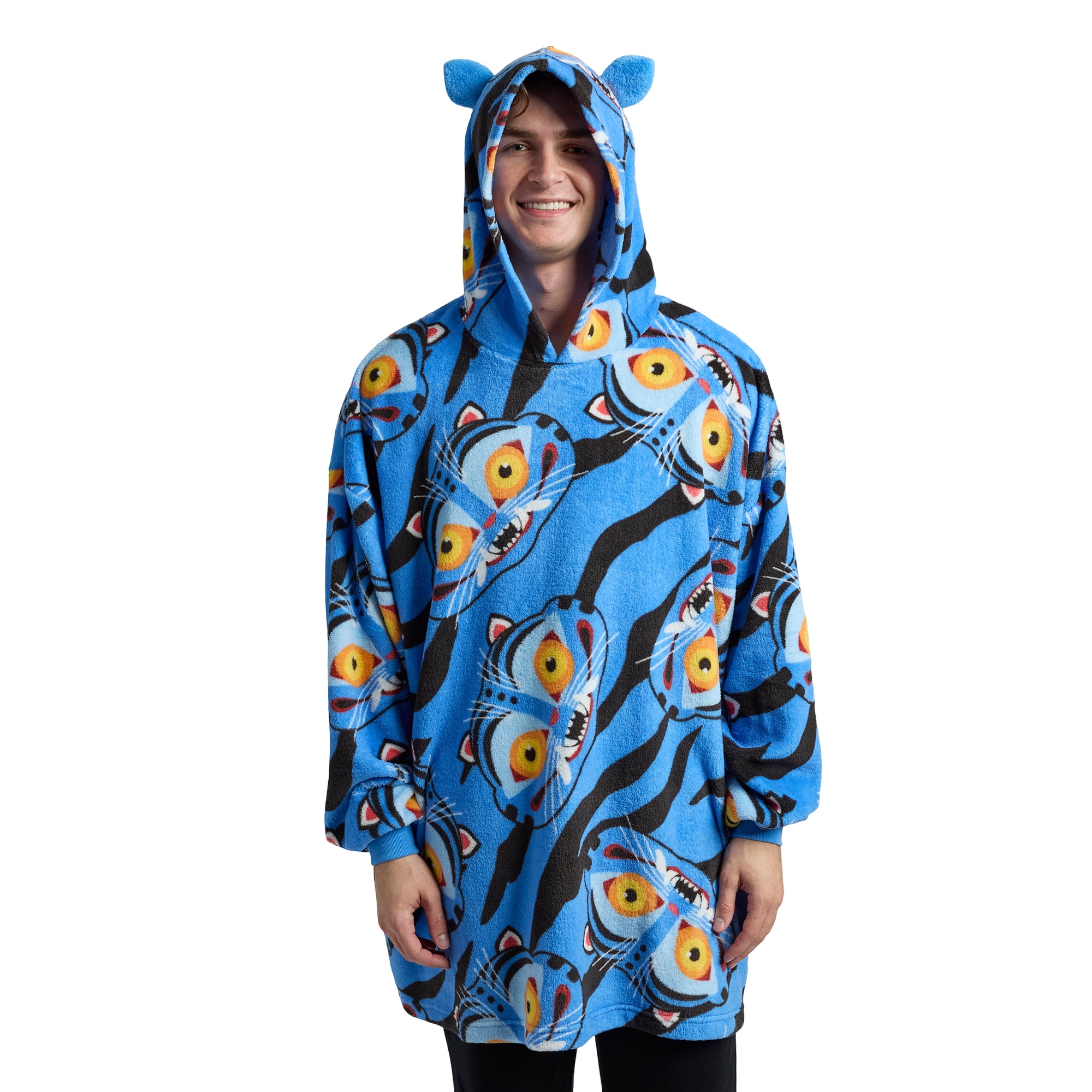 KPop Demon Hunters Derpy Head AOP Men's Blue Oversized Sleep Blanket Hoodie