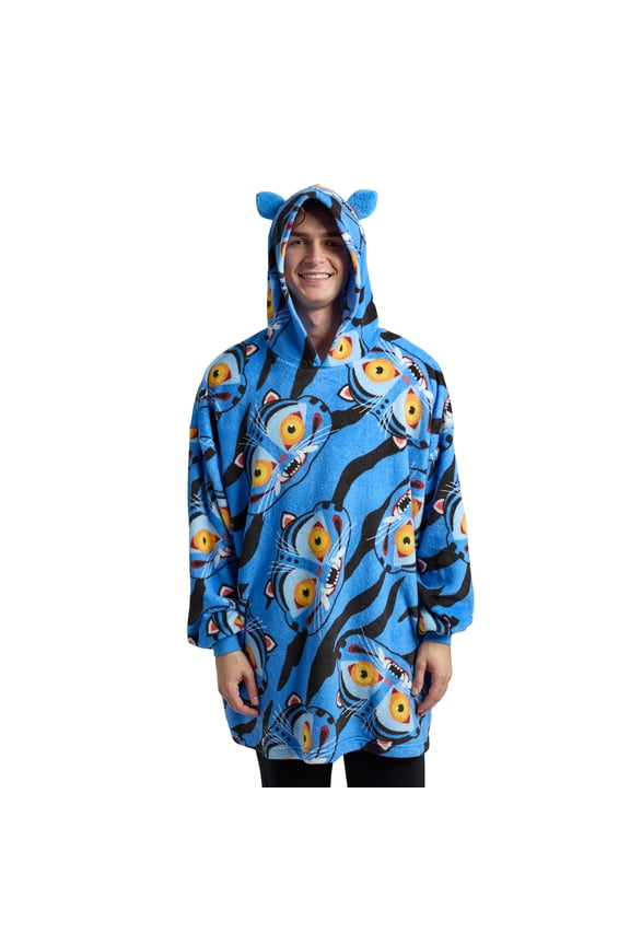 KPop Demon Hunters Derpy Head AOP Men's Blue Oversized Sleep Blanket Hoodie