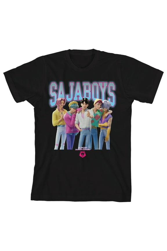 Group Saja Boys Youth Black Crew Neck Short Sleeve T-shirt-Small