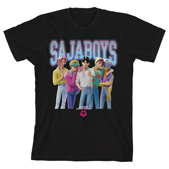 KPop Demon Hunters Group Saja Boys Youth Black Crew Neck Short Sleeve T-shirt-XXL