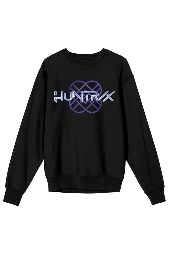 KPop Demon Hunters Huntr/X Logo Adult Black Crew Neck Long Sleeve Sweatshirt-Medium
