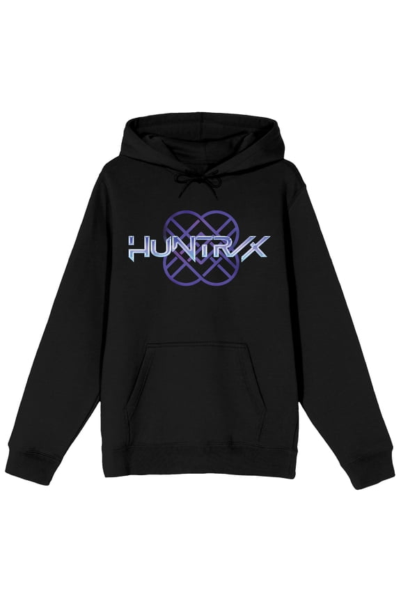 KPop Demon Hunters Huntr/X Logo Adult Black Long Sleeve Hooded Sweatshirt-XXL