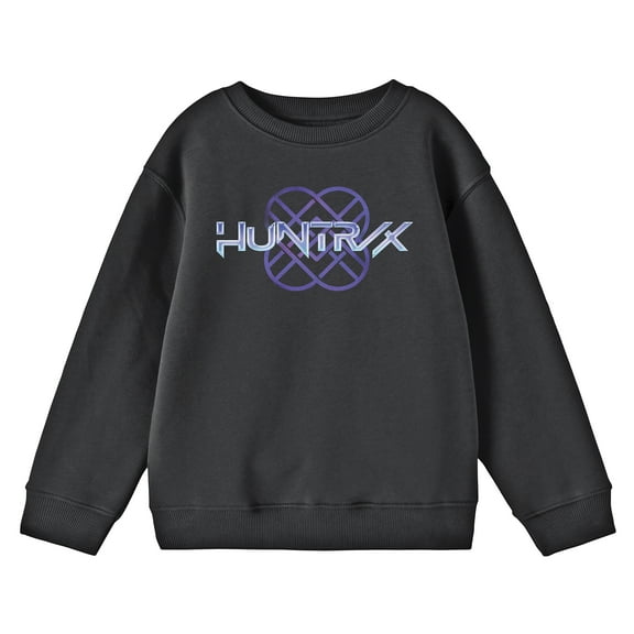 KPop Demon Hunters Huntr/X Logo Youth Black Crew Neck Long Sleeve Sweatshirt-Small