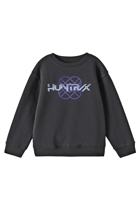 KPop Demon Hunters Huntr/X Logo Youth Black Crew Neck Long Sleeve Sweatshirt-Small