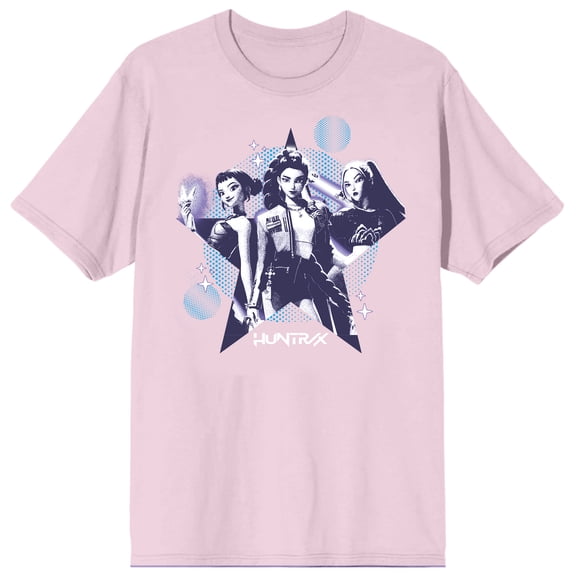 KPop Demon Hunters Huntr/X Star Adult Light Pink Crew Neck Short Sleeve T-shirt-Small