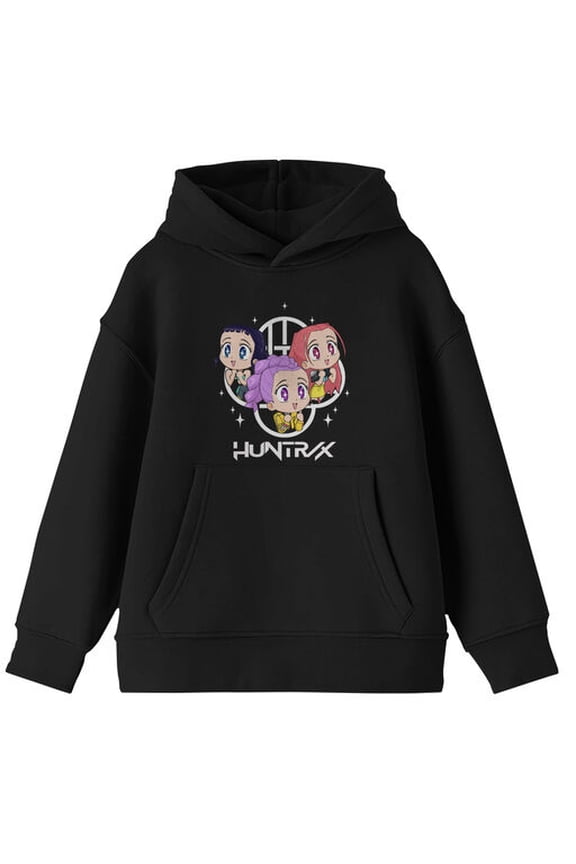 KPop Demon Hunters Huntr/X Youth Black Long Sleeve Hooded Sweatshirt-XS