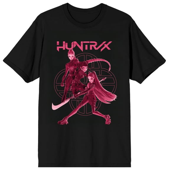 KPop Demon Hunters Huntrix Stacked on Black Short Sleeve Adult T Shirt - Large