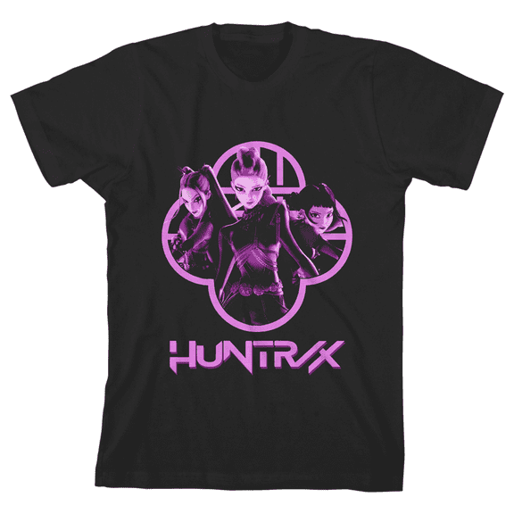 KPop Demon Hunters Huntrx Girl's Black Crew Neck Short Sleeve Tee-Medium