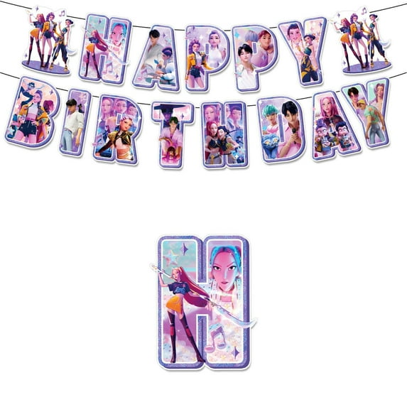 KPop Demon Hunters Merch Party Decorations Include Happy Birthday Banners, Cake Toppers, Cupcake Toppers, Balloons