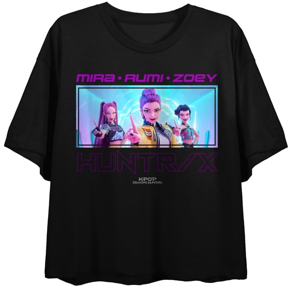 KPop Demon Hunters Mira Rumi Zoey Womens Graphic Tee Cropped Oversized Short Sleeve HUNTR/X Logo Officially Licensed Netflix Shirt-XL