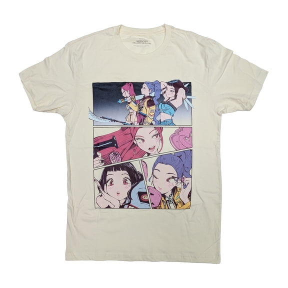 KPop Demon Hunters Panel Art Men's Natural Crew Neck Short Sleeve Tee-XL