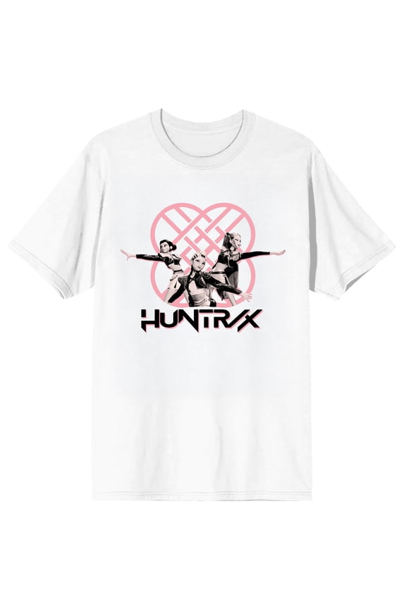 Pink Huntrix Logo on White Short Sleeve Adult T Shirt - Small
