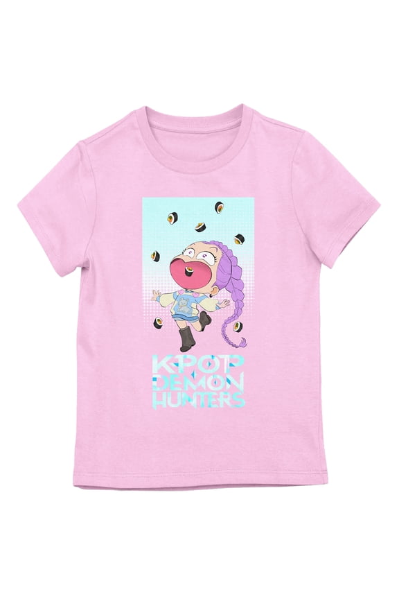 KPop Demon Hunters Rumi Kimbap Youth Girl Pink Short Sleeve Tee-XS