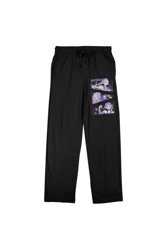 KPop Demon Hunters Rumi Mira & Zoey Character Panels Adult Black Sleep Pajama Pants-XL
