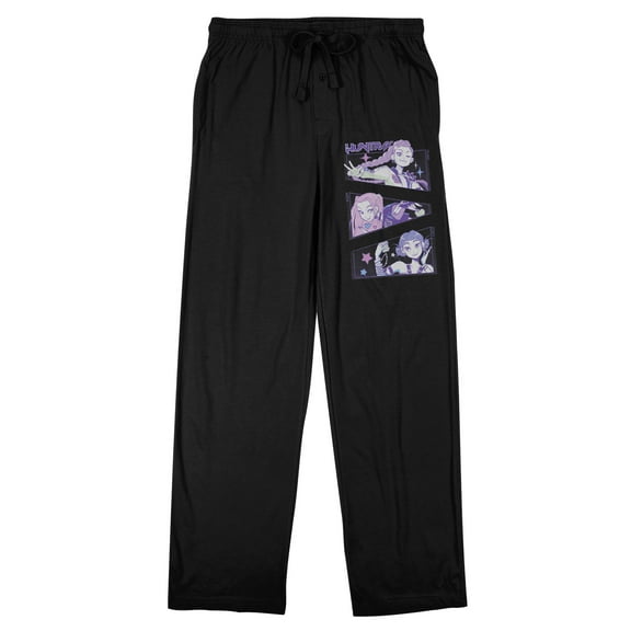 KPop Demon Hunters Rumi Mira & Zoey Character Panels Adult Black Sleep Pajama Pants-XXL