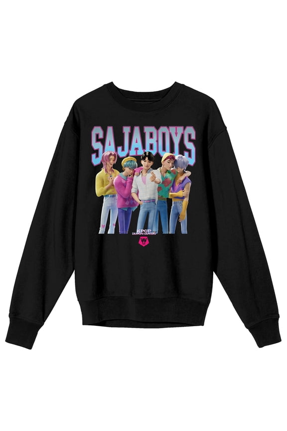 KPop Demon Hunters Saja Boys Adult Black Crew Neck Long Sleeve Sweatshirt-Small