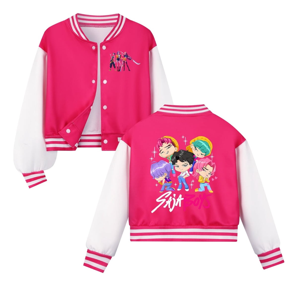 KPop Demon Hunters Saja Boys Chibi Kids Baseball Jacket – Anime Cartoon ...