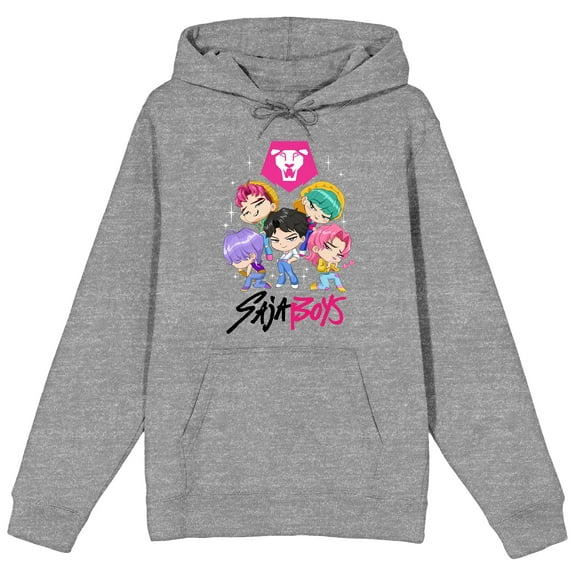 KPop Demon Hunters Saja Boys Kawaii Chibi Art Adult Heather Gray Long Sleeve Hoodie-XXL