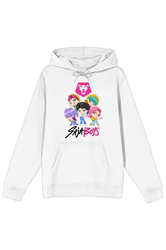 KPop Demon Hunters Saja Boys Kawaii Chibi Art Adult White Long Sleeve Hoodie-Small
