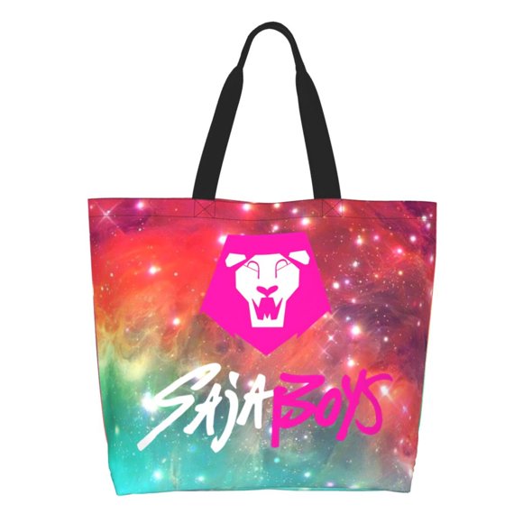 KPop Demon Hunters Saja Boys Shoulder Bag Large Reusable Eco-friendly Shopping Bags Portable Storage Handbag