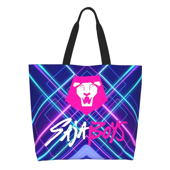 KPop Demon Hunters Saja Boys Shoulder Bag Large Reusable Eco-friendly Shopping Bags Portable Storage Handbag