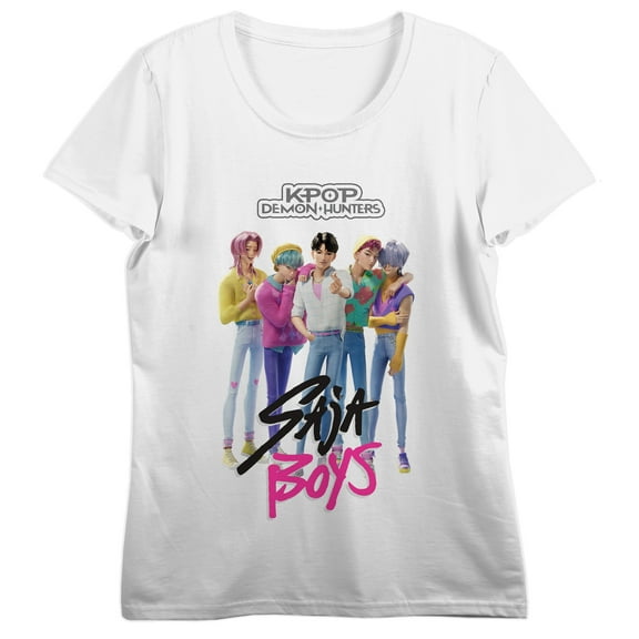 KPop Demon Hunters Saja Boys Women's White Crew Neck Short Sleeve Tee-Medium