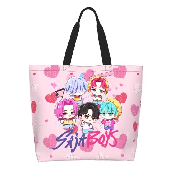 KPop Demon Hunters Saja Shoulder Bag Large Reusable Eco-friendly Shopping Bags Portable Storage Handbag