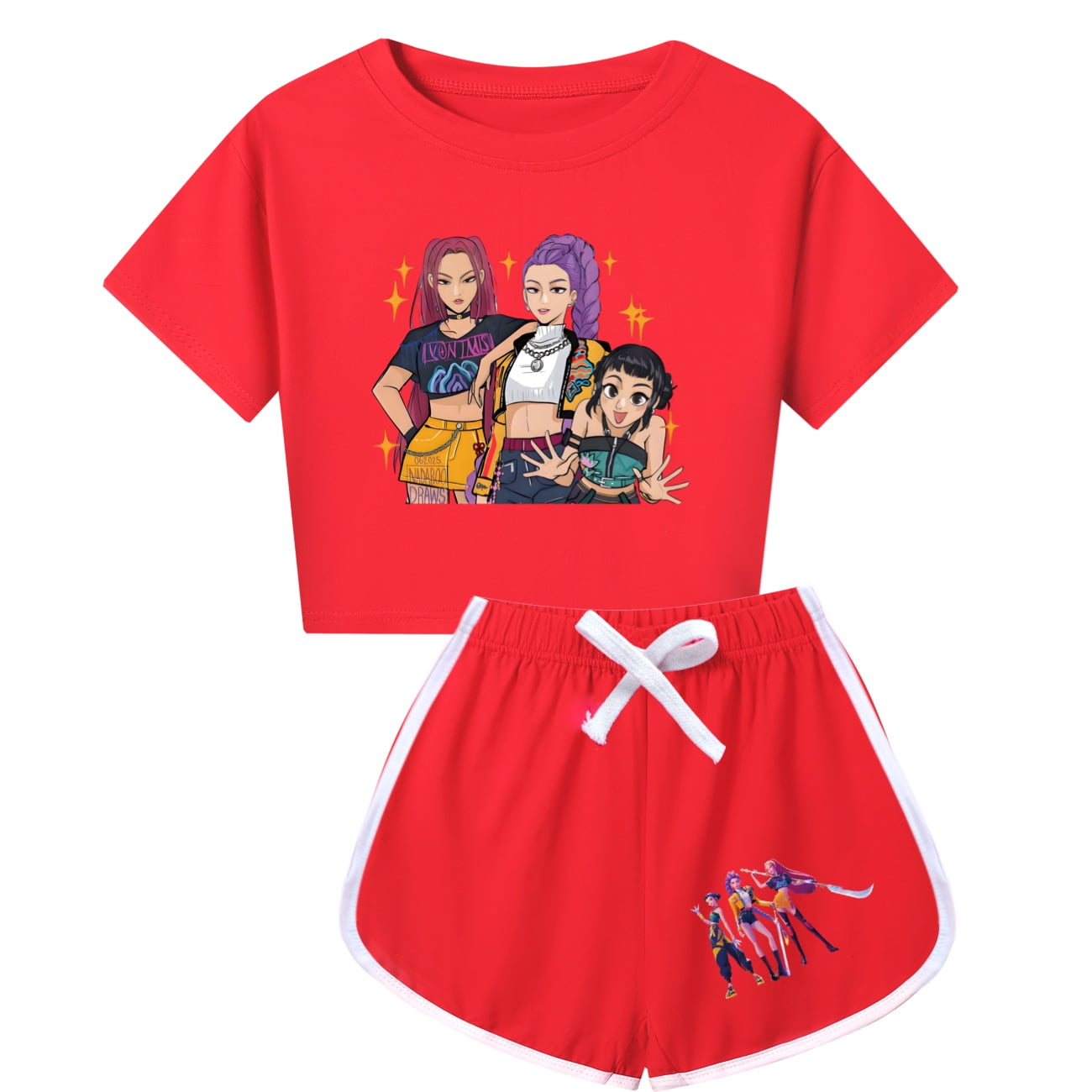 KPop Demon Hunters Sport Suits Cosplay Costume short sleeve Tee shorts ...