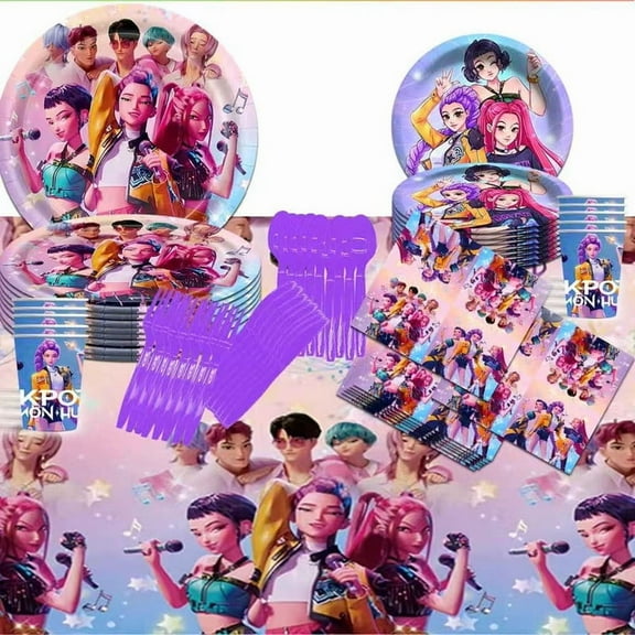 KPop Hunters Party Tableware Set Plates Cup Kit Birthday Supplies Decorations Disposable Dinnerware