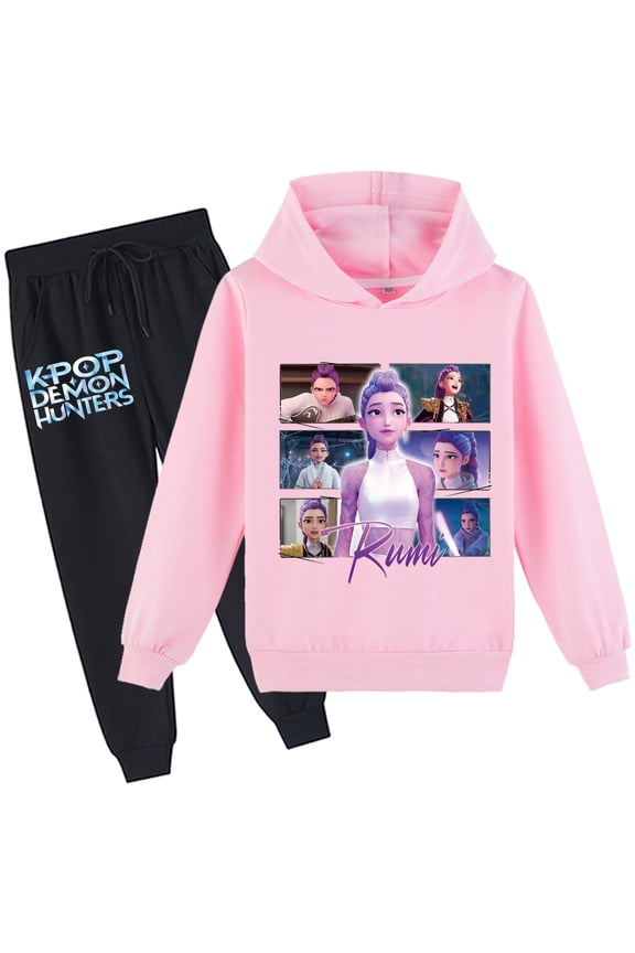KPop Pullover Hoodies Sweatshirts and Sweatpants Set-Girls 2 Piece Long Sleeve Hoody Outfits for Teen